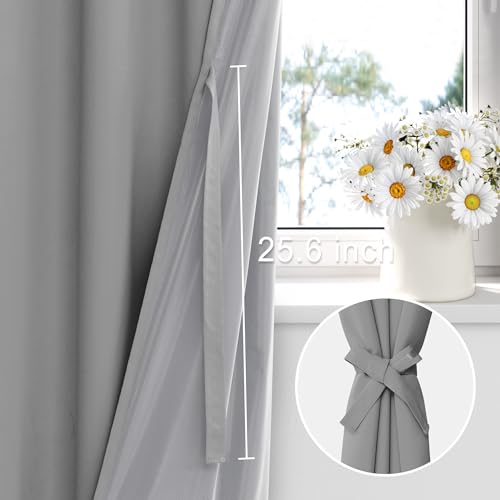 XWZO Full Shading Blackout Curtains 84 Inches Length with Tiebacks- Heat and Light Blocking Ring Top Window Drapes with Black Liner for Bedroom/Kid's Room, Light Grey, W70 x L84, Set of 2 Panels - Image 3