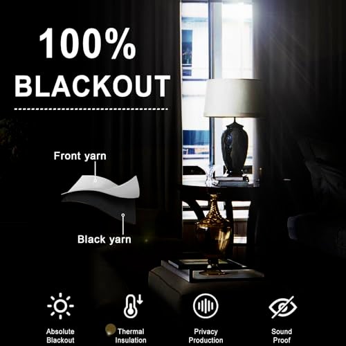 XWZO Full Shading Blackout Curtains 84 Inches Length with Tiebacks- Heat and Light Blocking Ring Top Window Drapes with Black Liner for Bedroom/Kid's Room, Light Grey, W70 x L84, Set of 2 Panels - Image 2