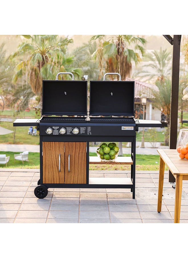 Gas And Coal Bbq Grill With Wooden Look | Barbecue Grill | Perfect Gas/Charcoal Bbq Grill For Patio, Lawn, Garden, Picnic, Camping - pzsku/ZF61164E9467932F211B3Z/45/_/1726845273/e05a0725-94c6-4760-b51a-c6c83b8e3d11