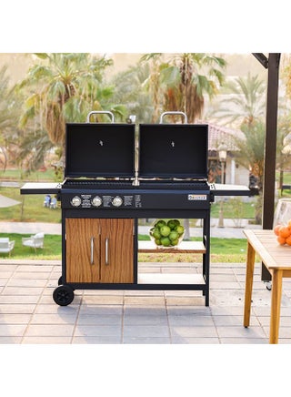 Gas And Coal Bbq Grill With Wooden Look | Barbecue Grill | Perfect Gas/Charcoal Bbq Grill For Patio, Lawn, Garden, Picnic, Camping - pzsku/ZF61164E9467932F211B3Z/45/_/1726845273/e05a0725-94c6-4760-b51a-c6c83b8e3d11