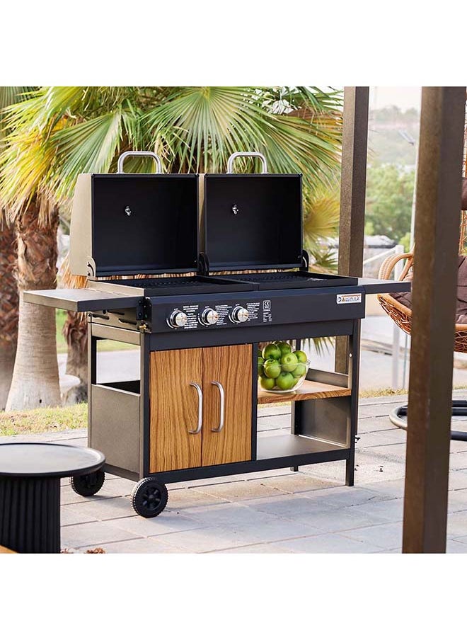 Gas And Coal Bbq Grill With Wooden Look | Barbecue Grill | Perfect Gas/Charcoal Bbq Grill For Patio, Lawn, Garden, Picnic, Camping - pzsku/ZF61164E9467932F211B3Z/45/_/1726845276/534f2595-a2c7-448f-92a2-5a67e885509e