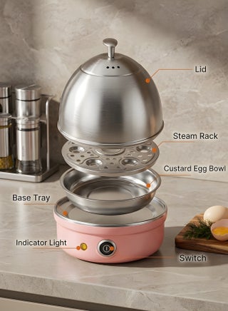 Electric Egg Cooker,304 Stainless Steel Rapid Egg Boiler with Auto Shut Off,7 Egg Capacity Multifunctional Electric Egg Cooker for Hard Boiled,Steamed Eggs,Vegetables and Dumplings(Pink) - view 2