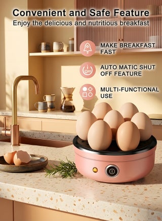 Electric Egg Cooker,304 Stainless Steel Rapid Egg Boiler with Auto Shut Off,7 Egg Capacity Multifunctional Electric Egg Cooker for Hard Boiled,Steamed Eggs,Vegetables and Dumplings(Pink) - view 3