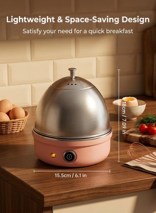 Electric Egg Cooker,304 Stainless Steel Rapid Egg Boiler with Auto Shut Off,7 Egg Capacity Multifunctional Electric Egg Cooker for Hard Boiled,Steamed Eggs,Vegetables and Dumplings(Pink) - view 4