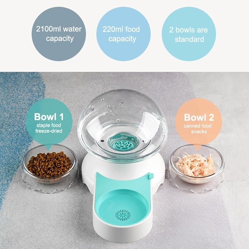 Gray Cat Water Fountain 2100ml Automatic Pet Water Dispenser with Feeding Bowls - Image 3