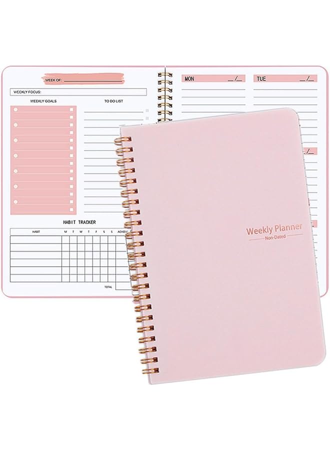 SKY-TOUCH A5 Weekly Planner To Do List Notebook With 52 Undated Sheets Daily Planner With Goal Habit Tracker Organizer For Office Home School Work Study Life Pink - Image 1