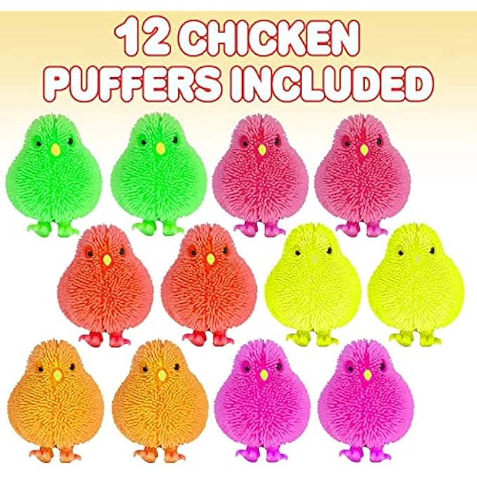 ArtCreativity 3 Inch Chicken Puffer Toys for Kids (Pack of 12) Chick Surprise Toys for Filling Easter Eggs, Easter Party Favors, Egg Hunt Supplies, Stress Relief Toys for Kids, Assorted Neon Colors - Image 2
