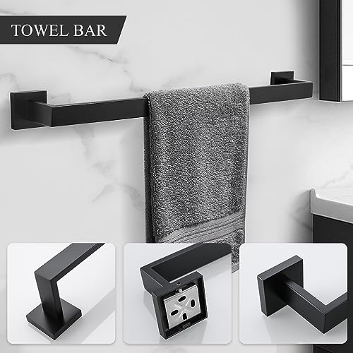 TURS 4-Piece Bathroom Hardware Set Black Towel Bar Set Stainless Steel Towel Bar Hand Towel Holder Toilet Paper Holder Towel Hooks Wall Mount - Image 2
