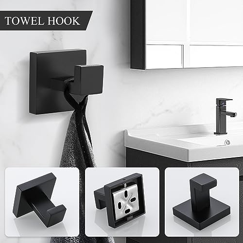 TURS 4-Piece Bathroom Hardware Set Black Towel Bar Set Stainless Steel Towel Bar Hand Towel Holder Toilet Paper Holder Towel Hooks Wall Mount - Image 5