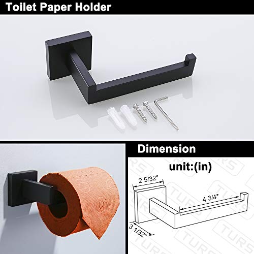 TURS 4-Piece Bathroom Hardware Set Black Towel Bar Set Stainless Steel Towel Bar Hand Towel Holder Toilet Paper Holder Towel Hooks Wall Mount - Image 4