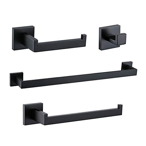 TURS 4-Piece Bathroom Hardware Set Black Towel Bar Set Stainless Steel Towel Bar Hand Towel Holder Toilet Paper Holder Towel Hooks Wall Mount - Image 1
