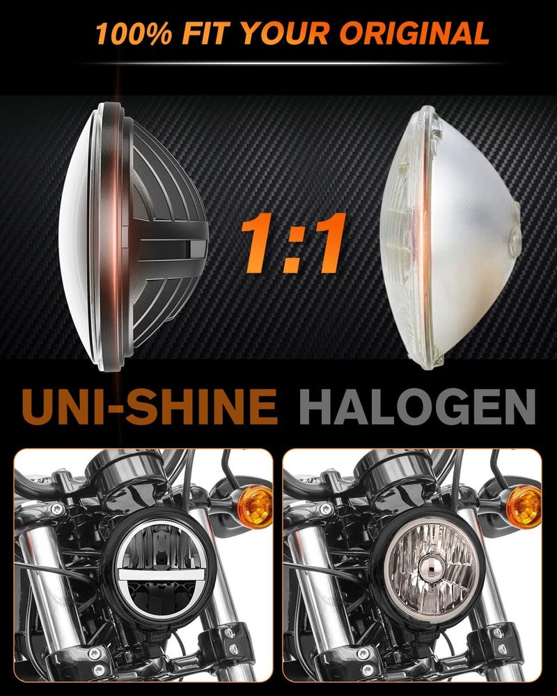 UNI-SHINE 5.75 Inch LED Motorcycle Headlight with DRL - DOT Approved High Low Beam - Image 3
