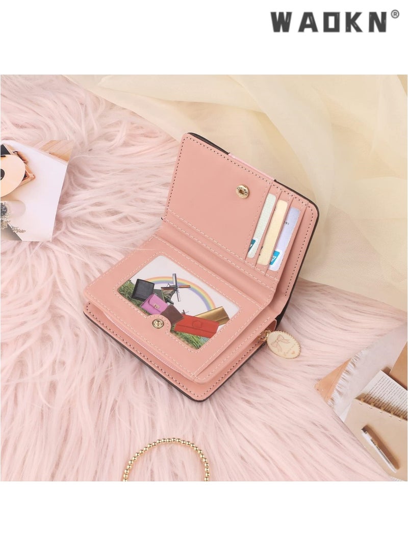 WAOKN Cute cat wallet, exquisite small bag for women, PU material wallet, compact women's handbag including metal zipper, specially designed for children, teenagers, girls and women (Black Pink) - Image 3