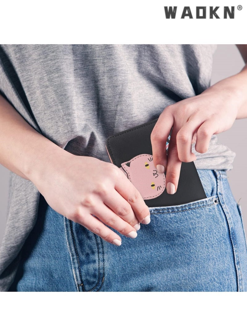 WAOKN Cute cat wallet, exquisite small bag for women, PU material wallet, compact women's handbag including metal zipper, specially designed for children, teenagers, girls and women (Black Pink) - Image 5