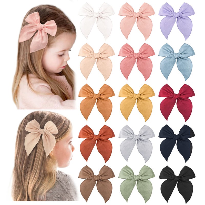 Niceye Fable Girls Hair Bows Cotton Linen Alligator Hair Clips or Little Girls Toddlers Kids Neutral Handmade Hair Accessories 45 bow