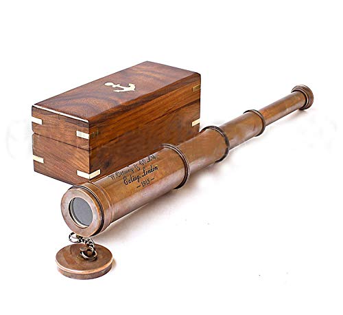 ONLINE SHOPPERS DELIGHT LTD Vintage Copper Finish Telescope with Wooden Box Marine Gift London 1917 - Image 1