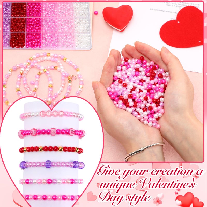 Upins 1200Pcs Valentines Day Pearl Beads Red Pink White Beads For Jewelry Making Bracelets 6Mm Wedding Party Decoration Necklace Earrings Hair Beads Diy Crafts Supplies - Image 4