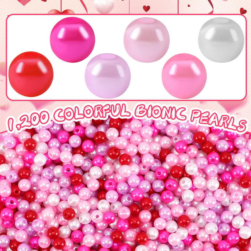 Upins 1200Pcs Valentines Day Pearl Beads Red Pink White Beads For Jewelry Making Bracelets 6Mm Wedding Party Decoration Necklace Earrings Hair Beads Diy Crafts Supplies - Image 3