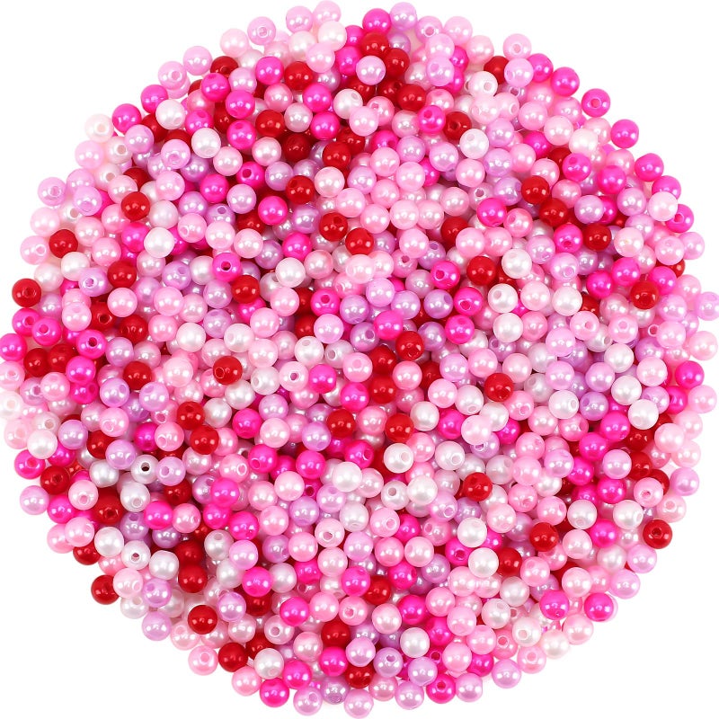 Upins 1200Pcs Valentines Day Pearl Beads Red Pink White Beads For Jewelry Making Bracelets 6Mm Wedding Party Decoration Necklace Earrings Hair Beads Diy Crafts Supplies - Image 1
