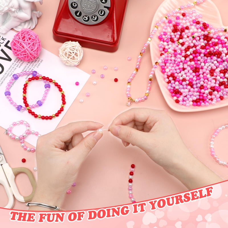 Upins 1200Pcs Valentines Day Pearl Beads Red Pink White Beads For Jewelry Making Bracelets 6Mm Wedding Party Decoration Necklace Earrings Hair Beads Diy Crafts Supplies - Image 5