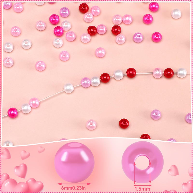 Upins 1200Pcs Valentines Day Pearl Beads Red Pink White Beads For Jewelry Making Bracelets 6Mm Wedding Party Decoration Necklace Earrings Hair Beads Diy Crafts Supplies - Image 2