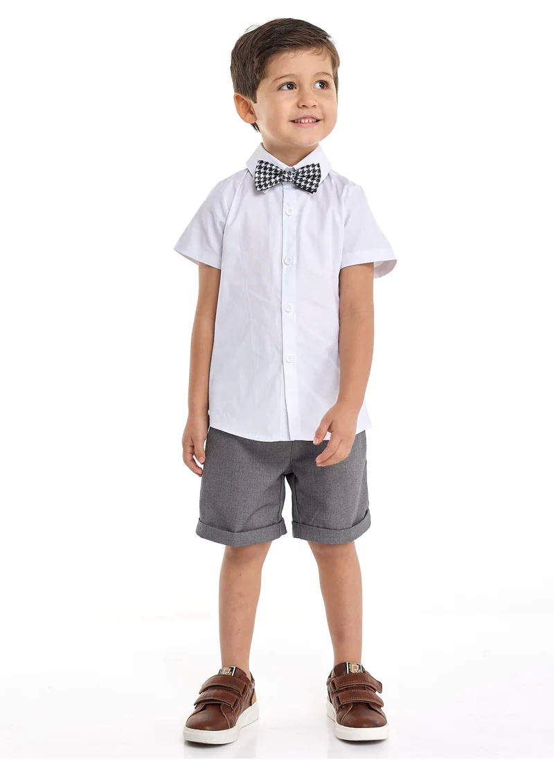 victor and jane Gray Shorts And Braces Set With Shirt And Bow Tie