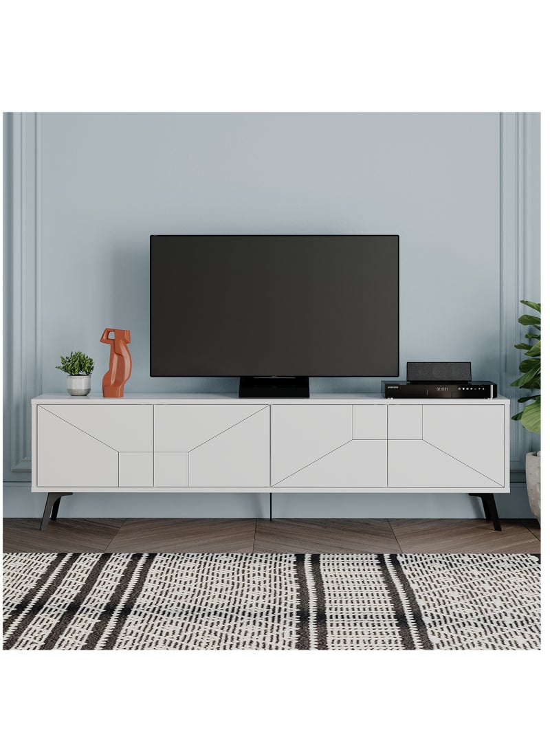 موراه حامل تلفزيون موراه هوم ديون، مناسب لأجهزة تلفزيون حتى ٧٠ بوصة | خزانة تلفزيون عصرية بأربعة أبواب | وحدات تلفزيون عصرية لغرفة المعيشة | خزانة تخزين | ١٨٠×٢٩٫٦×٥٠ سم | أبيض - Image 1