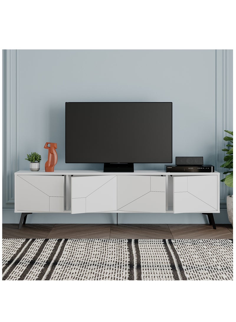 موراه حامل تلفزيون موراه هوم ديون، مناسب لأجهزة تلفزيون حتى ٧٠ بوصة | خزانة تلفزيون عصرية بأربعة أبواب | وحدات تلفزيون عصرية لغرفة المعيشة | خزانة تخزين | ١٨٠×٢٩٫٦×٥٠ سم | أبيض - Image 3