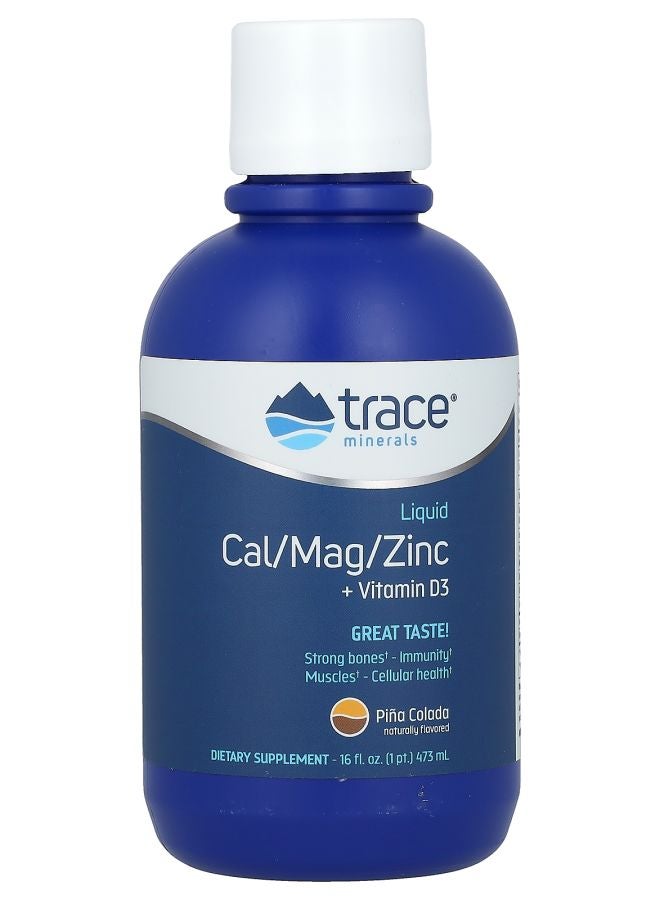 Trace Minerals Liquid Cal/Mag/Zinc + Vitamin D3 Piña Colada 16 fl oz (473 ml)