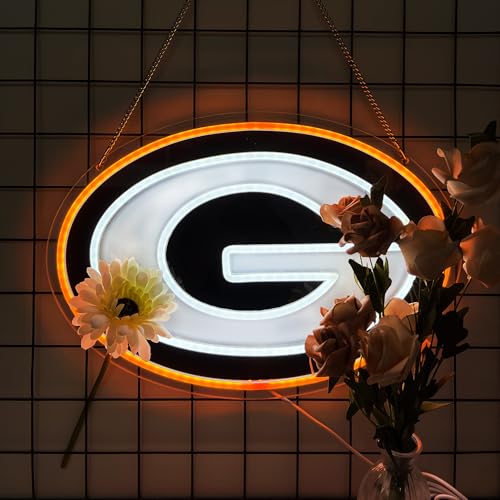 Leeitenlo Football Team Neon Sign, Cool Dimmable Light Up Football Team Green Neon Wall Decor Art USB Light Up Sign Gift Bedroom Man Cave Game Room Home Bar Party Shop Decoration for Kids Boys Birthday Christmas Gift (Paker) - Image 1