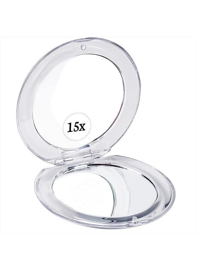 Mirrorvana Small Compact 15X Magnifying Mirror for Travel - Handheld, Foldable & Very Lightweight - Mini Pocket-Sized Magnified Mirror for Purse - Round 3.3” Diameter  - Image 1
