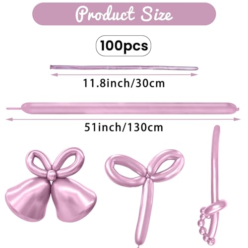 HYKJNBW 100Pcs Metallic 260 Balloons Pink Chrome Long Balloon for Animals 260 Art Ballon for Twisting Skinny Modeling Supplies for Birthday Party Wedding Festival Decorations Metallic Pink - Image 5
