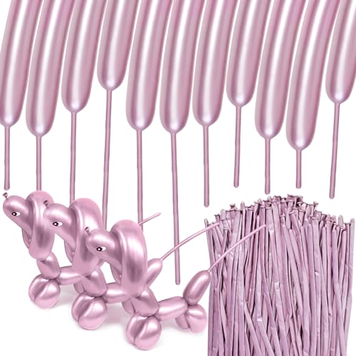 HYKJNBW 100Pcs Metallic 260 Balloons Pink Chrome Long Balloon for Animals 260 Art Ballon for Twisting Skinny Modeling Supplies for Birthday Party Wedding Festival Decorations Metallic Pink - Image 1
