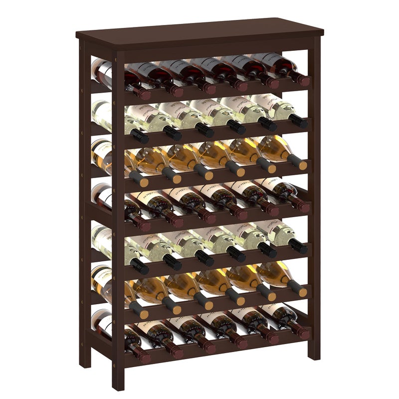 SONGMICS SONGMICS 42Bottle Wine Rack Free Standing Floor 7Tier Display Wine Storage Shelves with Table Top Bamboo WobbleFree Bottle Holder for Kitchen Bar Dining Room Living Room Espresso UKWR27BR