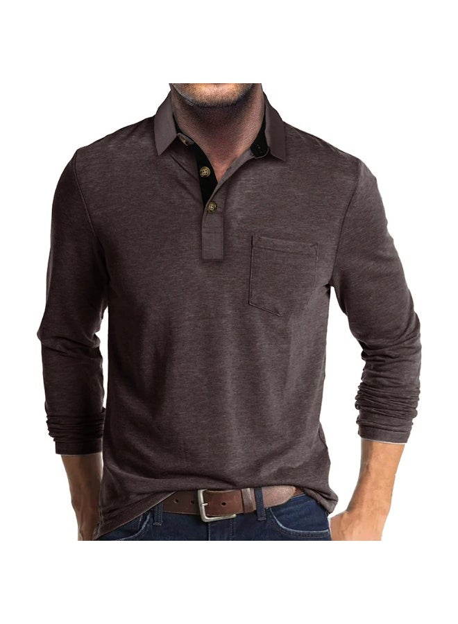 general Men's Casual Polo Shirts Classic Button Basic Long Sleeve Shirt Solid Color Cotton Tees Stylish Tops - Image 1