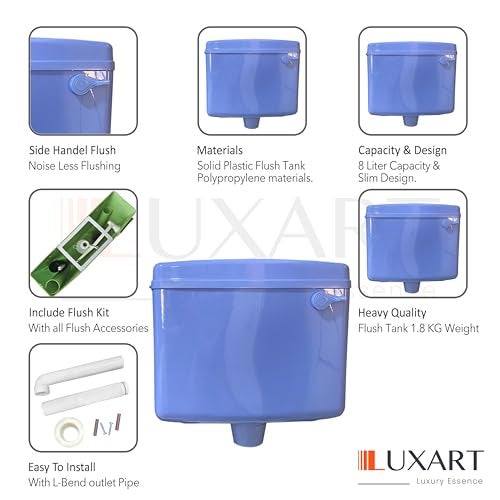 LUXART 8 LTR Wall Mounted AL-Blue Flush Tank for Toilet - Polypropylene Smart PVC Slim Cistern | Side Handle Front Flushing with Air Freshener & Complete Kit - Image 4