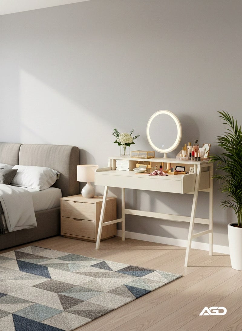 إيه جي دي طاولة زينة مزودة بمرآة مضيئة ودرجين للتخزين، طاولة مكياج عصرية متعددة الوظائف لغرفة النوم 80×40×126سم - Image 5