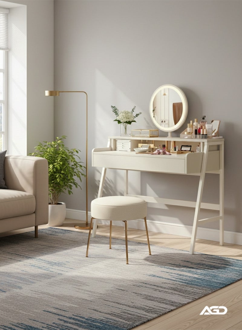 إيه جي دي طاولة زينة مزودة بمرآة مضيئة ودرجين للتخزين، طاولة مكياج عصرية متعددة الوظائف لغرفة النوم 80×40×126سم - Image 4
