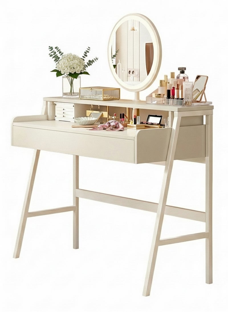 إيه جي دي طاولة زينة مزودة بمرآة مضيئة ودرجين للتخزين، طاولة مكياج عصرية متعددة الوظائف لغرفة النوم 80×40×126سم - Image 3