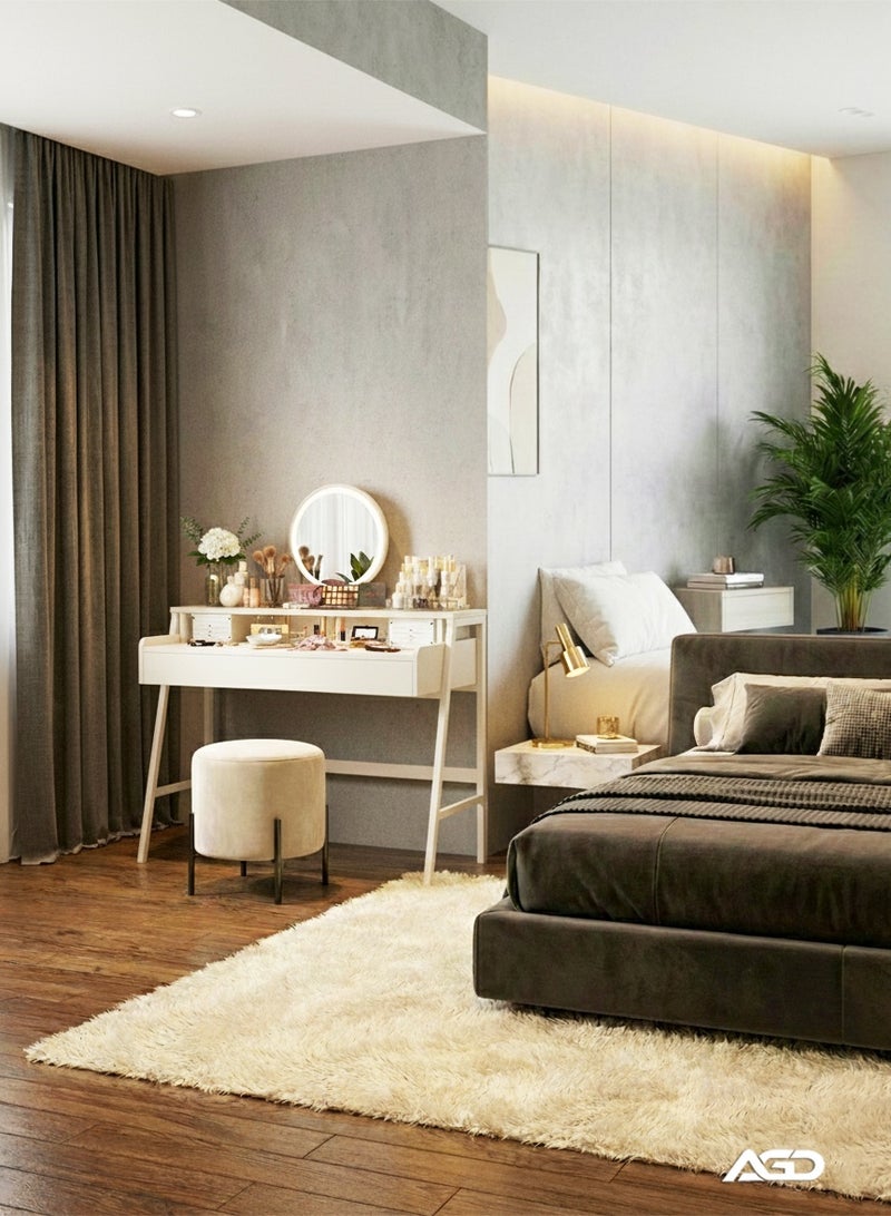 إيه جي دي طاولة زينة مزودة بمرآة مضيئة ودرجين للتخزين، طاولة مكياج عصرية متعددة الوظائف لغرفة النوم 80×40×126سم - Image 2