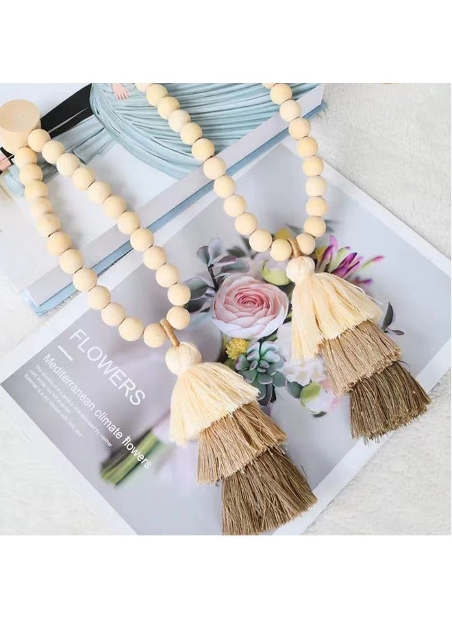2-Pack Boho Tassel Curtain Tiebacks, Handmade Macrame Curtain Holdbacks with Wood Beads - Image 3