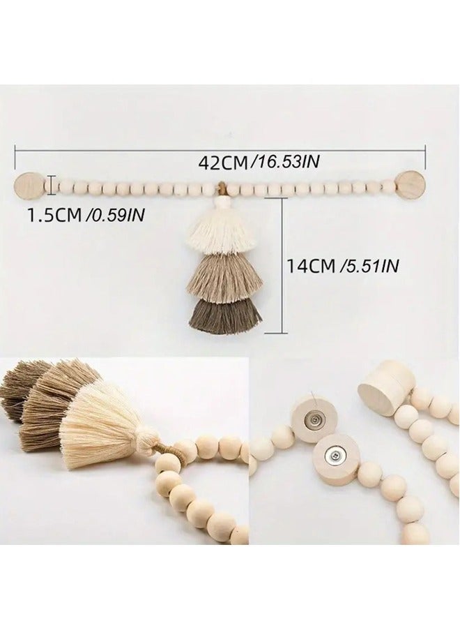 2-Pack Boho Tassel Curtain Tiebacks, Handmade Macrame Curtain Holdbacks with Wood Beads - Image 2