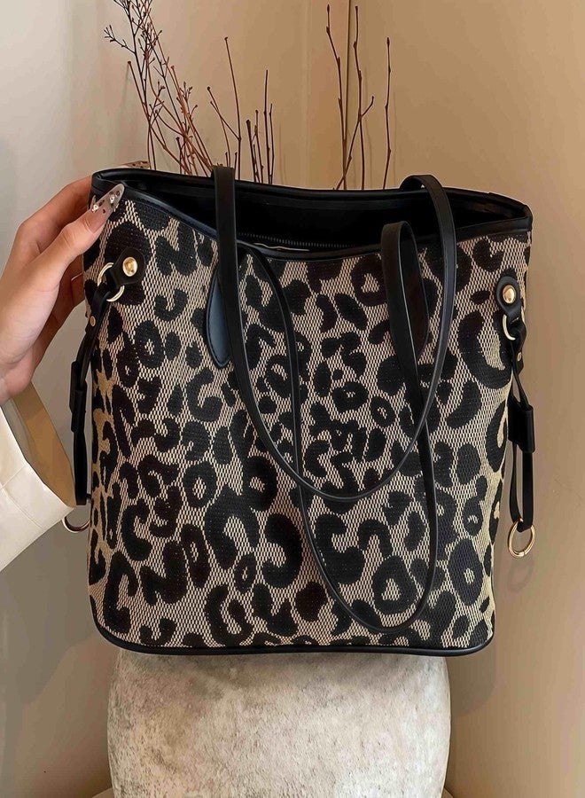 Winatehr Leopard Print Tote Bag, Cheetah Print Purse for Women, Medium Tote Handbags Leopard Bag with Zipper, Vintage Everyday Casual Purses for Women, Trendy Y2k Fashion Animal Print - Image 3