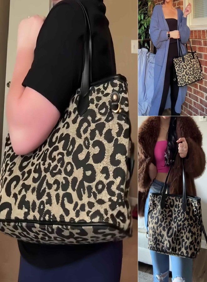 Winatehr Leopard Print Tote Bag, Cheetah Print Purse for Women, Medium Tote Handbags Leopard Bag with Zipper, Vintage Everyday Casual Purses for Women, Trendy Y2k Fashion Animal Print - Image 2