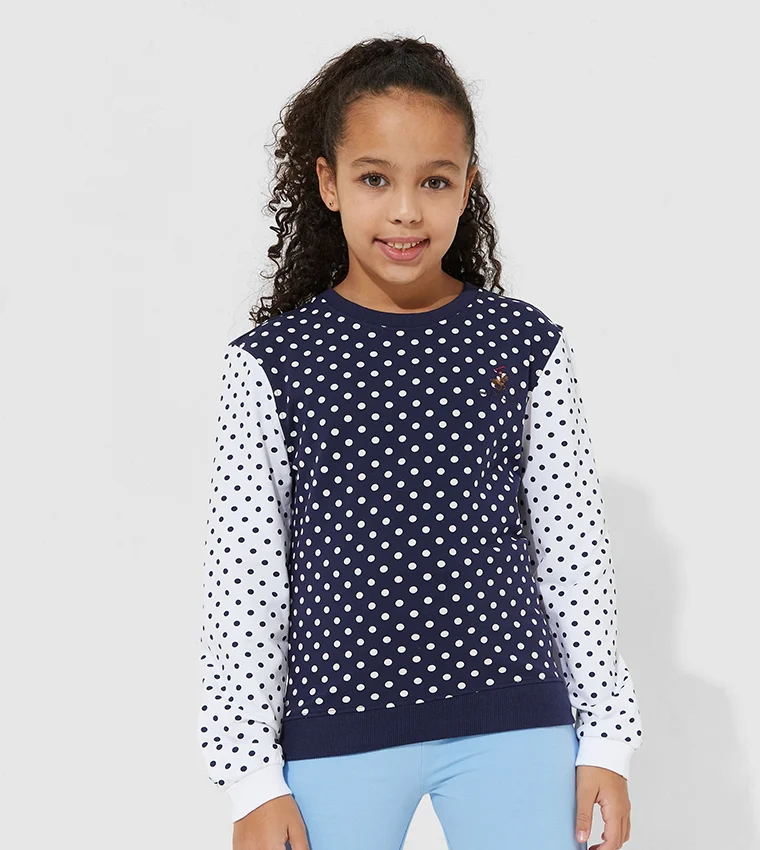 Beverly Hills Polo Club Logo Embroidered Polka Dot Sweatshirt