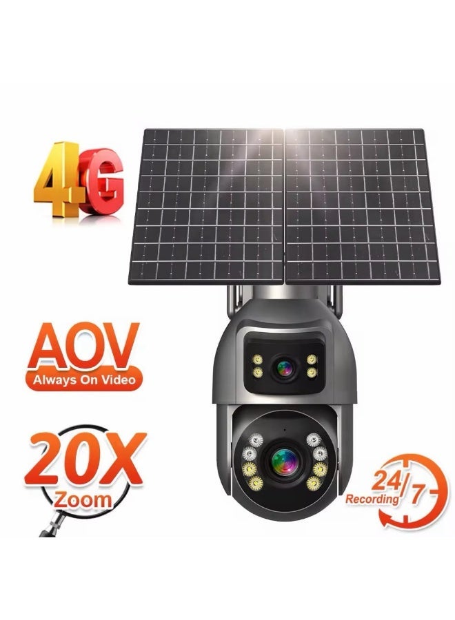 GEEK SPACE SIM 4G Solar Security Camera 20X Zoom Dual Lens PTZ Outdoor CCTV Wireless Surveillance Camera with AI Motion Detection, Color Night Vision, Two-Way Audio, IP66 Waterproof, 24/7 Recording, Remote Monitoring - Image 1