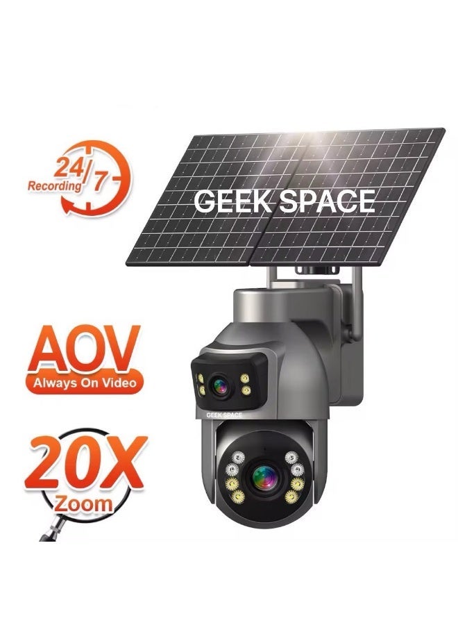 GEEK SPACE SIM 4G Solar Security Camera 20X Zoom Dual Lens PTZ Outdoor CCTV Wireless Surveillance Camera with AI Motion Detection, Color Night Vision, Two-Way Audio, IP66 Waterproof, 24/7 Recording, Remote Monitoring - Image 2