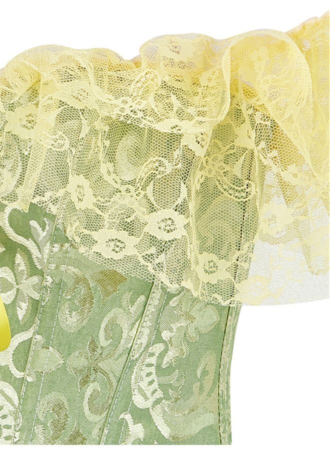 Loquat Jacquard Lace Shoulder Strap Court Corset Green - Image 2