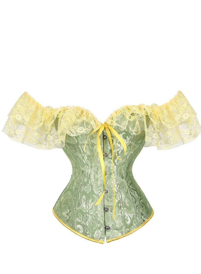 Loquat Jacquard Lace Shoulder Strap Court Corset Green - Image 1
