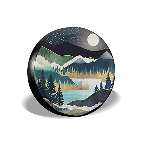 Siski Mountains Nature Scenery Spare Tire Cover Star Lake Landscape Wheel Protectors Weatherproof Wheel Covers Universal Fit for Trailer Rv SUV Truck Camper Travel Trailers 15" - Image 1